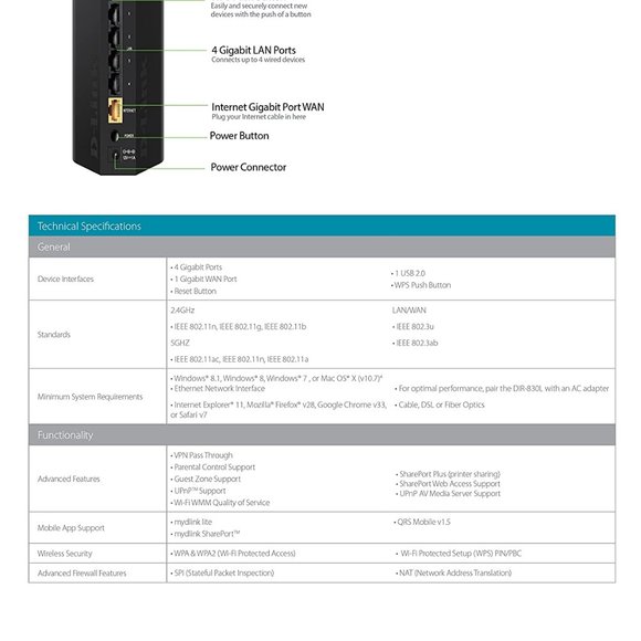 D-Link Wireless AC 1200 Mbps Home Cloud App-Enabled Dual-Band Gigabit Router - Picture 7 of 12